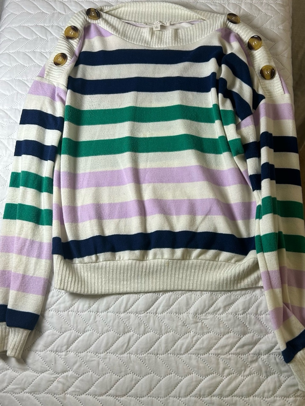 Blu Pepper Striped Crewneck Sweater in Ivory, Navy, Green & Lavender